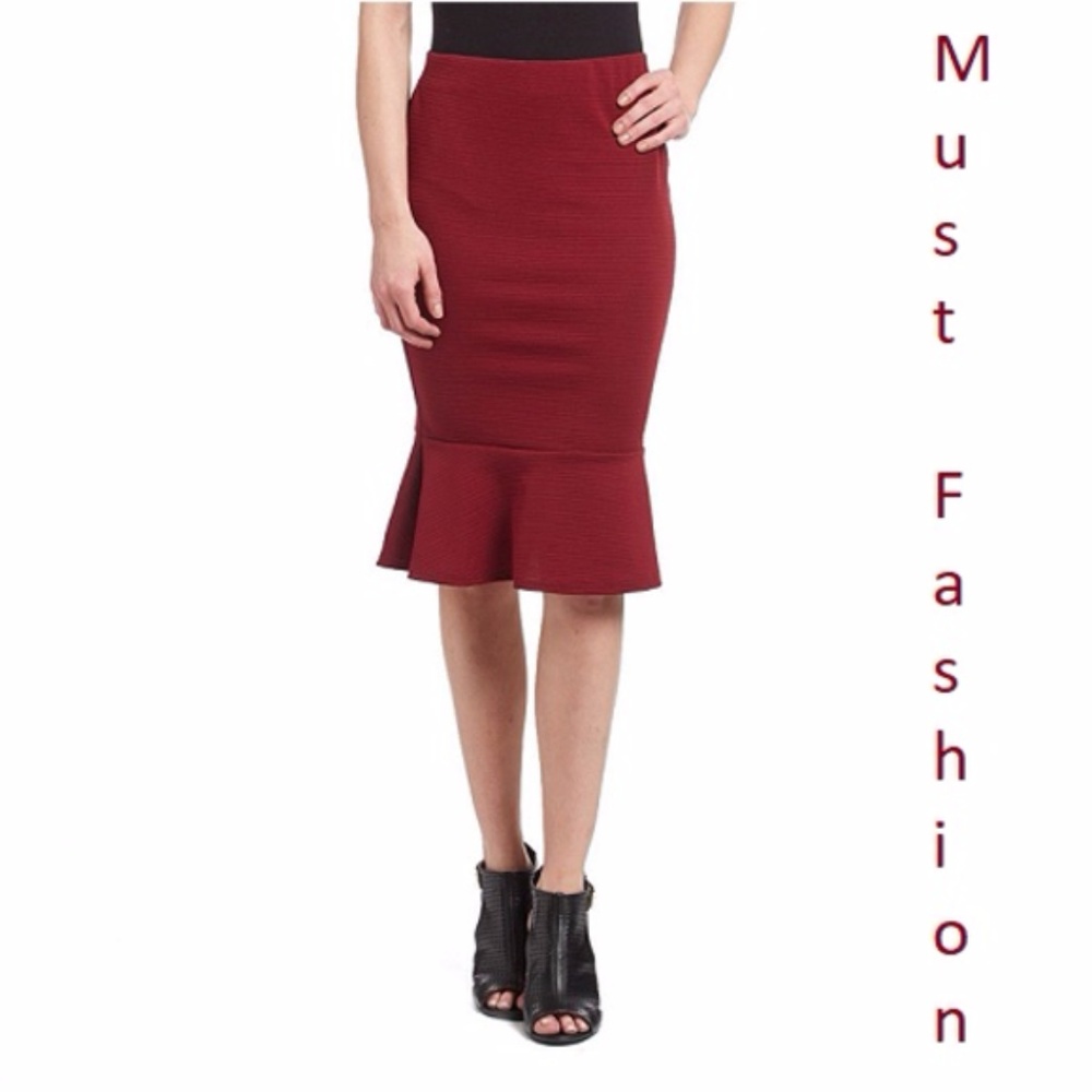 Flared Jacquard Trumpet Skirt, SK-350, Wine - Picture 1 of 1